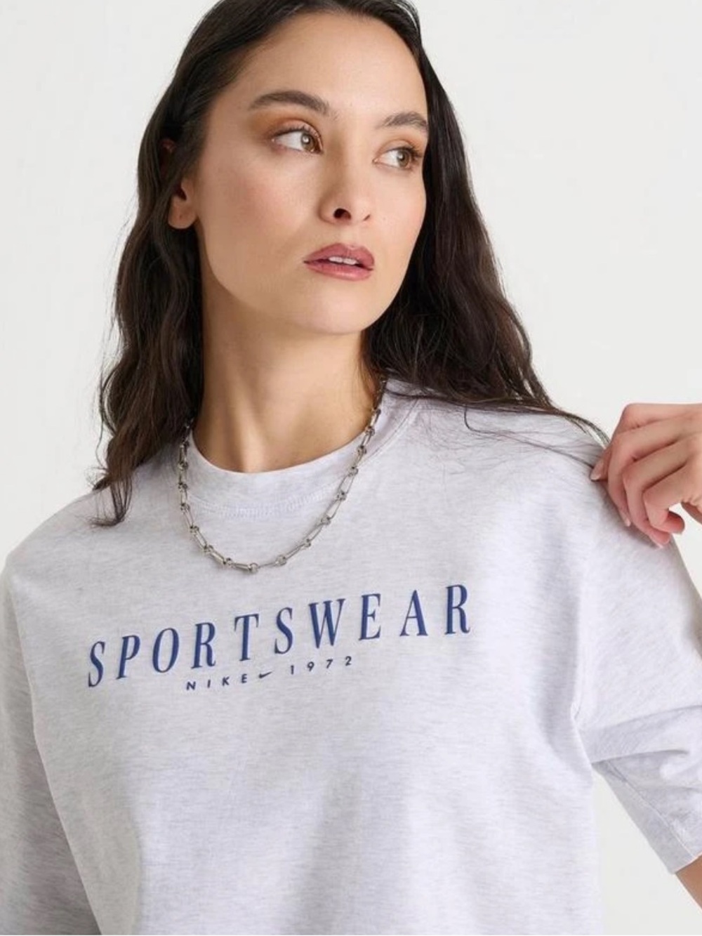 BNWT WOMENS NIKE SPORTSWEAR 1972 loose fit tee size L heather grey/blue